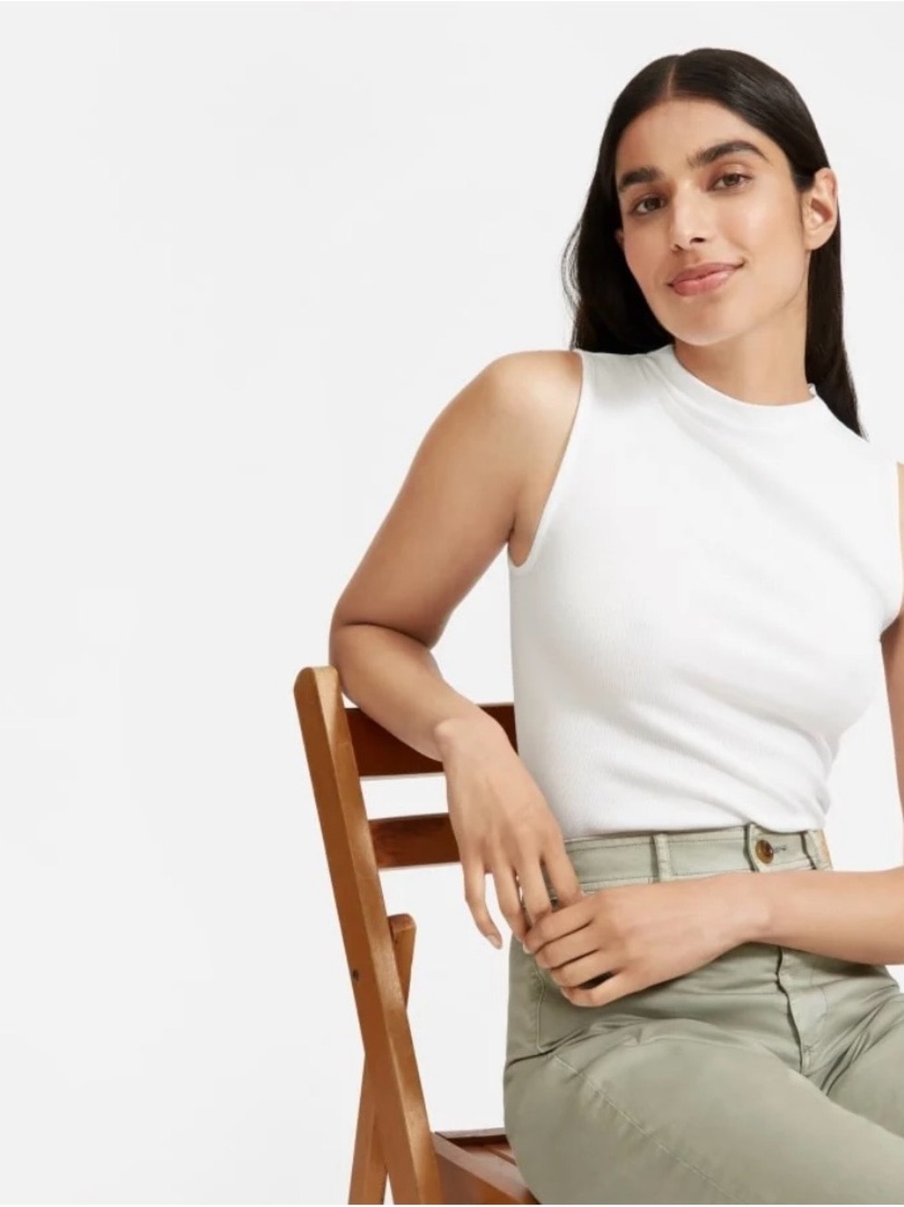 Everlane The Pima Micro-Rib Funnel Neck Tank (xs, white)